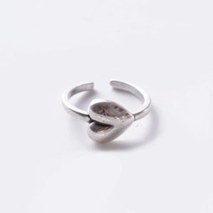 Minimalist silver heart-shaped adjustable open ring with a vintage aesthetic for women