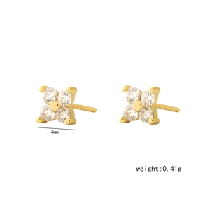 Detail of 4mm gold clover stud earrings with S925 hallmark and 0.41g weight