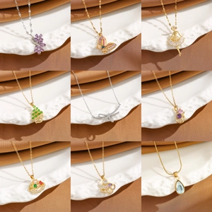Titanium Steel Necklace With Copper Zircon Pendant Non-fading Minimalist Fashion Luxury Clavicle Chain Jewelry For Women