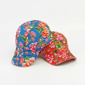 Cappellini da baseball con stampa floreale di peonie cinesi nei colori blu e rosso