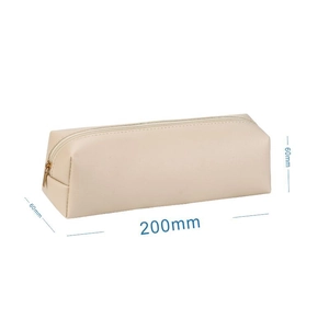 Minimalist beige PU leather pencil case or makeup pouch with dimensions 200x60x60mm