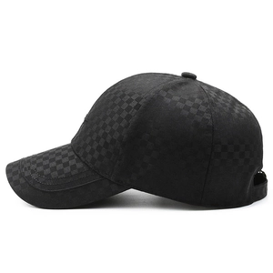 Men's checkered baseball cap with black embossed pattern and structured curved brim
