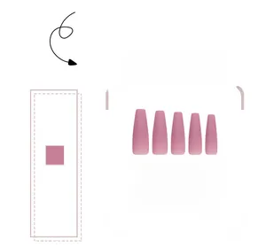 Détail de faux ongles ballerine extra longs rose mat poudré en forme de cercueil