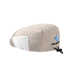 Adjustable baby mesh sun hat featuring elephant embroidery and breathable side panels