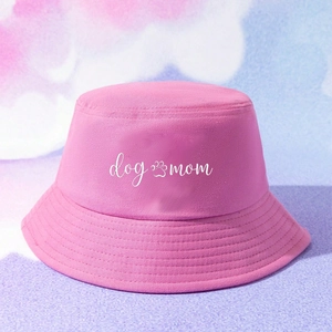 Pink dog mom bucket hat with paw print for women, outdoors sun protection sunhat