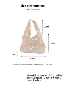 Detail of pink embroidered tote bag with flower pattern and functional inner pockets