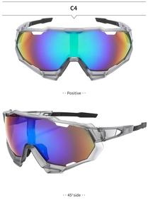 Dual view of professional cycling sunglasses with gradient color lens and silver frame