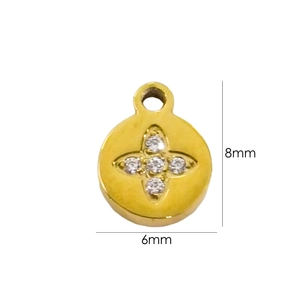 Detail of 14K gold plated flower charm with measurements 8mm by 6mm for DIY jewelry