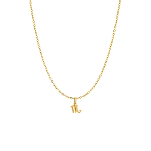 Detailed view of a gold Scorpio zodiac symbol pendant made of polished stainless steel