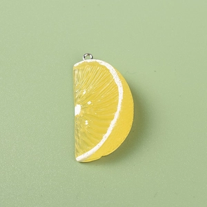 Bright yellow resin lemon slice pendant with metal ring for DIY jewelry making