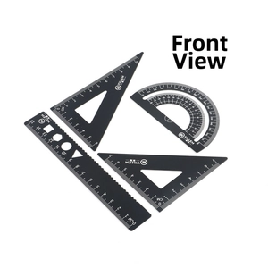 Front view of 4pcs aluminum alloy geometry ruler set with black finish and white scale