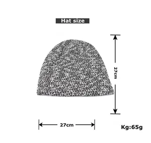 Size chart showing dimensions of 27x27cm and 65g weight for the knitted beanie hat