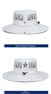 Vue détaillée du chapeau de soleil gris clair avec maille respirante et cordon