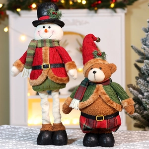 Christmas plush telescopic snowman and bear dolls with knitted details for festive decor