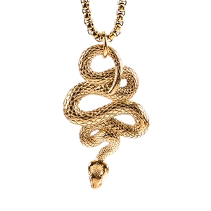 Detailed view of golden stainless steel snake pendant with fine scale texture
