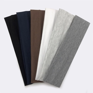 Selection of elastic sports headbands in six colors including black, blue, and grey