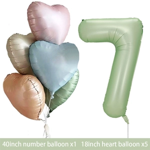 Ensemble détaillé de ballon chiffre 7 vert 40 pouces et ballons cœur colorés 18 pouces