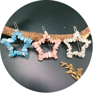 Pentagram hair clips featuring blue, pink, and white natural crystal stone fragments