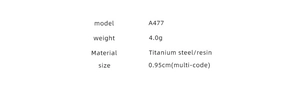 Detailed specifications for model A477 titanium steel ring, 4.0g weight and 0.95cm size