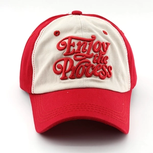 Détail de la broderie 3D Enjoy the Process sur la casquette bicolore en coton