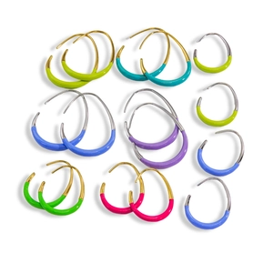 Minimalist geometric stainless steel hoop earrings in vibrant colorful enamel finishes