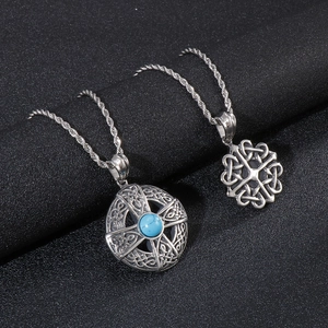 Retro titanium steel necklaces with turquoise shield and Celtic knot pendants for men
