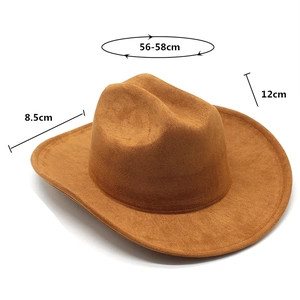 Classic brown suede western cowboy hat with wide brim, sizing 56-58cm for men and women