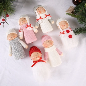 Set of 6 knitted Christmas angel ornaments with glowing plush design for tree decor