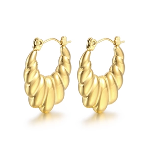 Boucles d'oreilles créoles en U plaquées or 18K en acier inoxydable à texture torsadée