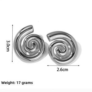 Polished silver spiral earrings measuring 3.0cm by 2.6cm and weighing 17g pair