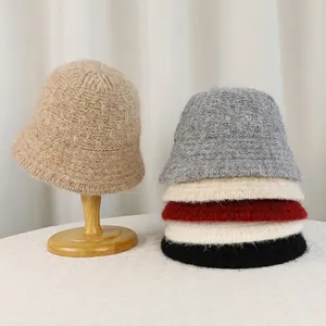 Bucket Hat Women Winter Warm Knitted Faux Mohair Thickened Windproof Outdoor Casual Plush Basin Hat Fashionable Soft