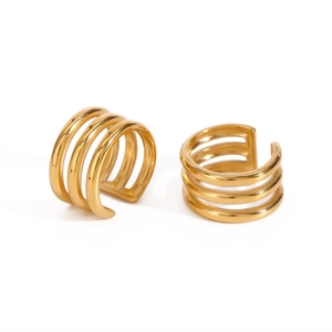 Golden multi-layer non-piercing stainless steel ear cuffs for women in a pair