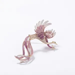 Vintage gold phoenix enamel brooch with purple gradient wings for suits and dresses