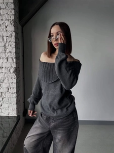 Women Off-The-Shoulder Knit Sweater Cotton Polyester Long Sleeve Slouchy Slim Fit Solid Color Sexy Street Style Top