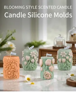 Detaillierte Relief-Blumenmuster auf floralen Säulenkerzen für Wohndekoration