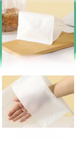 Detail of food grade semi-transparent paper toast bag with a sturdy wide square bottom