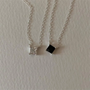 S925 sterling silver square zircon necklaces featuring black and white pendant stones