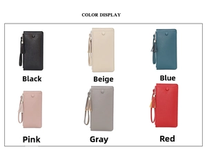 Multi-color collection of pebble leather long wallets with tassels and wristlets