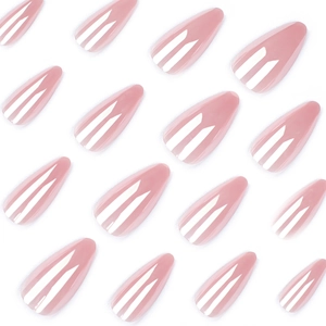 Glänzende mandelförmige Press-On Nägel in Nude-Rosa mit Spiegeleffekt und Hochglanzoberfläche