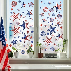 Independence Day window stickers with red blue stars and stripes fireworks design