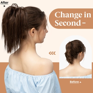 Deep brown long ponytail extension before and after effect for instant hair volume