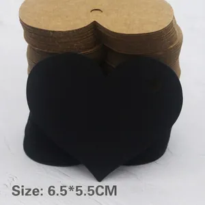 Heart-shaped kraft paper gift tags in black and brown with pre-punched hole, size 6.5x5.5cm