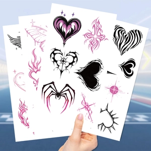 Cartoon Y2K pink and black heart temporary tattoo stickers for festival and party