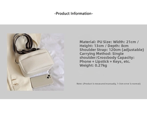 White faux leather crossbody bag with lychee texture and adjustable striped strap