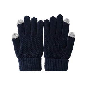 Winter thermal touch screen knitted gloves in navy blue with ribbed cuffs for adults