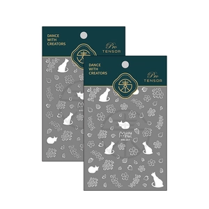 Cute cat and cherry blossom matte nail stickers in navy blue and grey MN-287 design