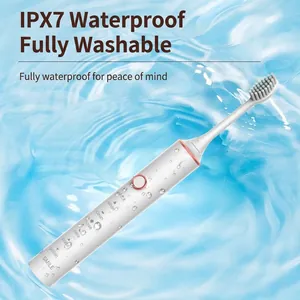 White sonic electric toothbrush with 6 cleaning modes and IPX7 waterproof rating