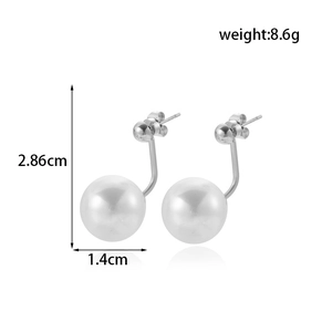 Boucles d'oreilles géométriques en acier avec perles blanches et paramètres de taille