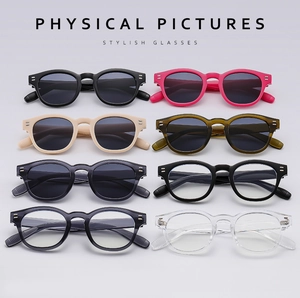 Classic oval sunglasses collection with double metal rivets in eight various colors