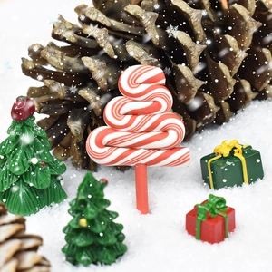 DIY Christmas miniatures set featuring candy cane tree and small gift box ornaments